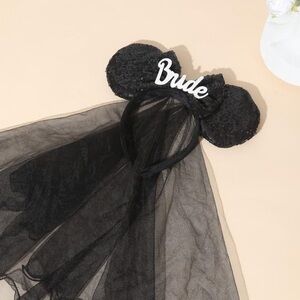 Black Bride Mouse Ears with Veil